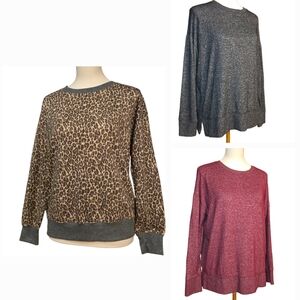 Lot Of 3 - Leopard, Burgundy, Charcoal Crewneck Sweaters - Lounge - Size Small